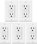 Straight Up Rock Solid 5 Pack 15 Amp Gfci Outlets for Indoor Wall Wiring, five white GFI receptacles with a reset switch.