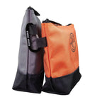 Side view of orange and gray canvas pouches from Durable Tool Bag Storage Kit With Stand Up Base And Canvas Zipper Pouches Six Piece Assorted Colors