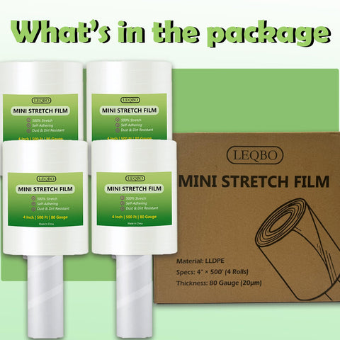 Premium Clear Stretch Wrap Film 4 Inch Pallet Roll With Carry Handle 2000 Ft 80 Gauge Heavy Duty Self Adhering Packing Cling For Moving And Shipping No Sweat Durable Seal in package.
