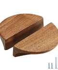 Walnut Wood Circular Cabinet Drawer Pulls Four Pairs Round Wood Grain Handles with screws, side view showing walnut finish