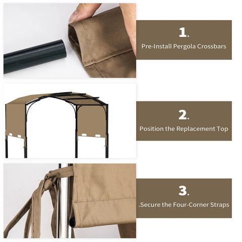Waterproof Premium Pergola Shade Cover 85x208 Inches For 17x7.4 Ft Outdoor Pergolas demonstrating installation steps