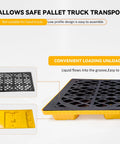 2-Barrel Modular Leach Control Platform Spill Containment With Grating And Forklift Pockets, shown side view