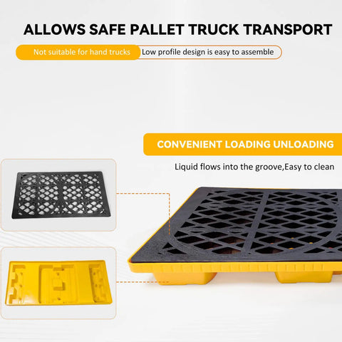 2-Barrel Modular Leach Control Platform Spill Containment With Grating And Forklift Pockets, shown side view