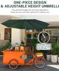 Kickstart Your Curbside Hustle With This Heavy Duty Outdoor Coffee Cart Featuring A Wide Canopy Sun Shade And Smooth Rolling Wheels For Mobile Vending Or Pop Up Market Sales, highlighting adjustable height umbrella.