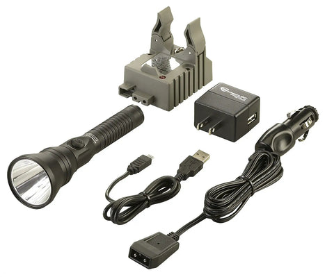 Strion DS HPL 700-Lumen Rechargeable Long Range Flashlight With Dual Switches And TEN-TAP Programmable Modes, AC DC chargers