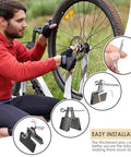 Man installing 4 Pairs Disc Brake Pads Set For TRP Tektro Compatible Bikes with inset of semi-metallic pads and installation details