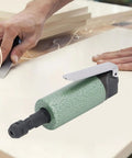 Pro Level Air Die Grinder 25000 RPM Knuckle Friendly Pneumatic Polisher shown in use on flat surface for mold finishing.