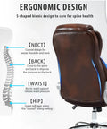 Ergonomic design of Big And Tall Leather Office Chair With Flip Up Arms High Back Executive Desk Chair On Wheels, lumbar support shown.