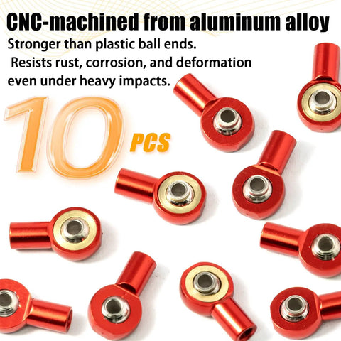 10 Pack M2.5 Tie Rod End Ball Joint Aluminum Ball Head Holder Steering Linkage 13mm Upgrade Parts visible in red aluminum.