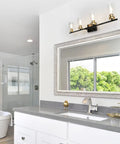 4 Light Bathroom Vanity Light Fixture Modern Black And Gold Sconce Wall Lights Over Mirror With Clear Glass Shades