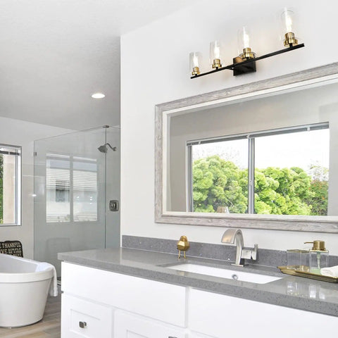 4 Light Bathroom Vanity Light Fixture Modern Black And Gold Sconce Wall Lights Over Mirror With Clear Glass Shades