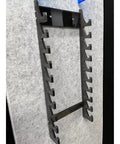 Wall Mounted Drum Stick Holder And Display Rack Heavy Duty Acrylic Organizer For Ten Pairs Of Drumsticks and Lightsabers on textured background.