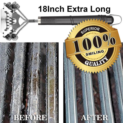 Bristle Free Grill Brush For Outdoor Grills Safe BBQ Cleaner That Wont Shed Bristles 18 Inch Stainless Steel cleaning before and after