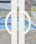 Rock Solid Sliding Glass Door Handle Replacement Set Featuring Reversible Mortise Design And Smooth Nonkeyed Operation In Crisp White Diecast Finish that fits patio doors.