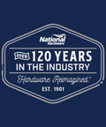 National Hardware logo celebrating over 120 years in the industry, established 1901.