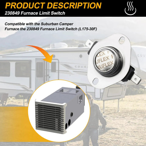 Furnace Limit Switch L175-30F Direct Replacement for RV Heaters fits Suburban NT-16SE and Coleman Mach 1997 RV Furnaces, image of switch.