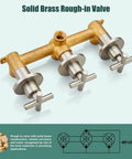 Brushed Nickel Wall Mount Tub Faucet Set with Handheld Shower Wand and Spout Rough-In Valve, Solid Brass