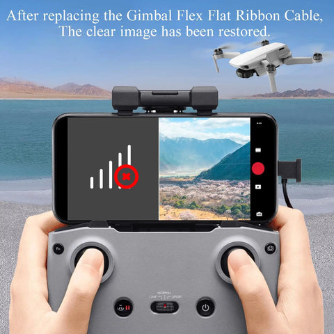 Controller display showing restored drone image after using Must Have Mini 2 Gimbal Ribbon Cable Replacement Kit for Mavic Mini Mini SE