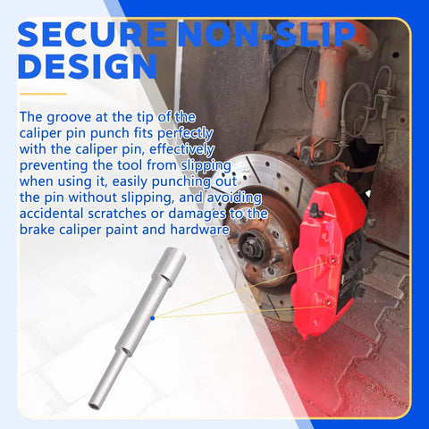 Brake Caliper Pin Punch Removal Tool for Brembo calipers shown with brake system illustration, highlighting non-slip design.