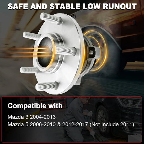 Rear Wheel Bearing Hub Assembly For 2004 2013 Mazda 3 And 2006 2017 Mazda 5 5 Lug With ABS Premium Replacement Kit product image