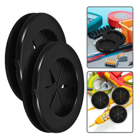 Black Rubber Dual Sided Grommet Kit For Cable Protection With Easy Buckle Install And Secure Cable Fixation, 4 Pack, Heavy Duty Wire Grommets For Indoor Or Outdoor Wiring And Cable Management, black rubber grommets on desk cable openings