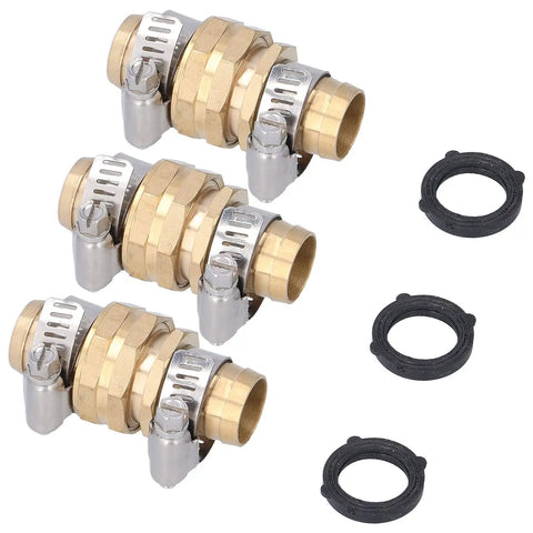 3/4 Inch Garden Hose Repair Connector Set, Brass Fittings For 3/4 Or 5/8 Inch Hoses, Leak Proof Threaded Joint, Includes Washers