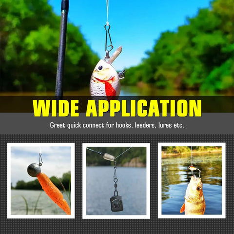 AMYSPORTS stainless fishing snaps and swivels in black nickel, 100pcs, 26lb line connector