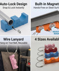 Pro-Grade EMT Conduit Spacing Kit 4-Piece Magnetic Spacer Set for Electricians, Color-Coded Alignment Fits 1/2 to 1-1/4 in Conduit, Offsets 1-3/4, 2, 2-1/2 in, Stainless Steel Lanyards, Durable Engineering Plastic: four color-coded spacers shown with conduit, magnets, and lanyard