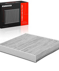 Cabin Air Filter With Activated Carbon For Infiniti Nissan And Mitsubishi Cars shown with packaging, 8.74 x 8.15 x 1.34 inches