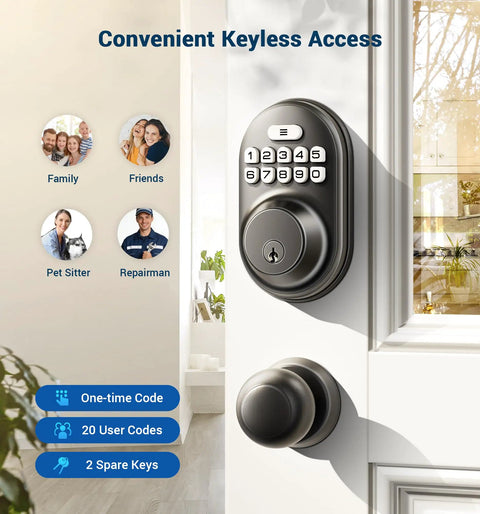 Keyless Entry Door Lock With Electronic Keypad Deadbolt, Auto Lock, Anti Peeking Password, Matte Black Finish installed on door