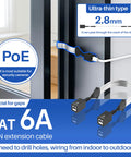 Ultra Slim Flat Ethernet Extender For Window And Door Gaps No Drill Solution Female To Female Cable PoE Ready image showing installation.