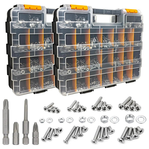 Rock Solid 1609 Piece Machine Screws Assortment Kit With Genuine 304 Stainless Steel Nuts And Bolts in organizer case.