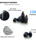 Straight Up Heavy Duty Nickel Plated Tip Screws For Belts And Buckles 150 Piece Assortment Kit With Screwdriver, black carbon steel screws with cross slots.