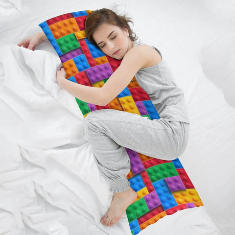 Building Block Pattern Body Pillow Cover 20x54 Inches With Zipper Colorful Brick Print Full Body Pillowcase on bed