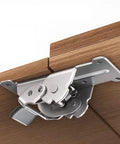 Self Locking 90 To 180 Degree Folding Leg Bracket for heavy duty tables RV bases and workbenches installed under wood tabletop.
