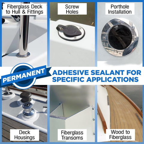 Fast Cure White Marine Adhesive Sealant 5200 for Above and Below Waterline UV Resistant Marine Caulk applications on boat parts.