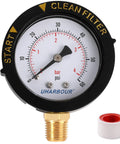 Front view of UHARBOUR pool filter pressure gauge with 60 psi range and brass 1/4 in NPT bottom mount