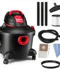 Heavy-Duty 6 Gallon Wet Dry Vacuum With 3 Peak HP Power, Dual-Flex Hose, Built-In Blower Port, and attachments shown.
