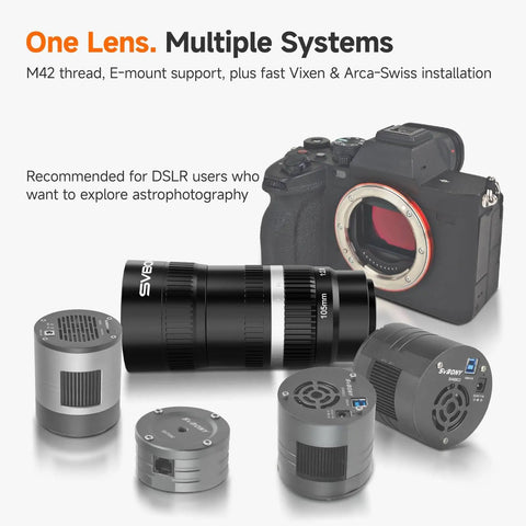 APO Telephoto Astro Lens 105mm F2.8 For Full Frame And Sony E Mount, Lightweight 482g with DSLR and mounting components.