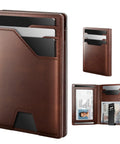 Leather Wallet For Men RFID Blocking Card Holder Slim Minimalist Front Pocket Carry With ID Window And Money Clip Room