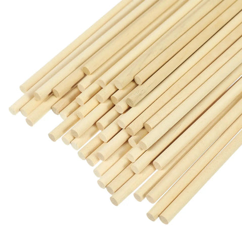 50 Pack Straight Up Real Deal Wooden Dowel Rods 1/4 X 12 Inches Natural Hardwood Craft Sticks For Baking And Weekend Diy Kid Safe Non Toxic Smooth Finish Wood Shafts piled together.