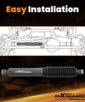 Diagram and product image of G1 Version Beefy Steering Damper Stabilizer For Jeep Wrangler 1987 2009 And Chevrolet Silverado 1500 2500 Avalanche 2002 2006 Off Road Ready Ride With Smoother Steering And Dampened Shocks.