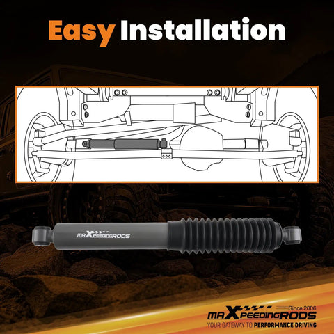 Diagram and product image of G1 Version Beefy Steering Damper Stabilizer For Jeep Wrangler 1987 2009 And Chevrolet Silverado 1500 2500 Avalanche 2002 2006 Off Road Ready Ride With Smoother Steering And Dampened Shocks.