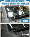 Universal Dual Pod Light Mounting Brackets For Off Road Vehicles Run Two LED Pods On One Side With Wider Lighting Coverage shown on truck