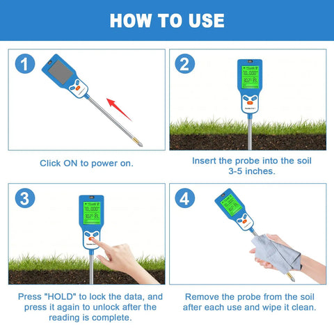 How to use Dope 8 In 1 Soil Meter For Moisture pH Fertility Light And Temperature With Real Time Readouts And Ambient Humidity