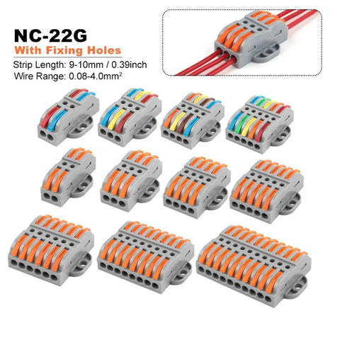 Wire Cable Connectors With Fix Hole Universal Compact Wiring Terminal Block For No Fuss Docking And Quick Electric Fixes 2 Piece Set 22G To 3M 10 Pieces Durable And Simple To Install displayed
