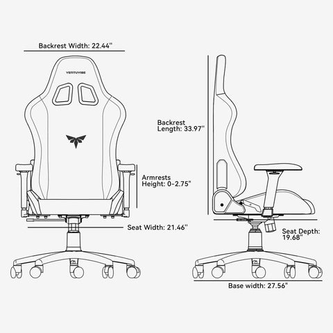 Diagram of Gaming Chair With 4D Adjustable Armrests And A 170 Degree Recline, Next Level Comfort For Long Sessions And 320 Lb Capacity