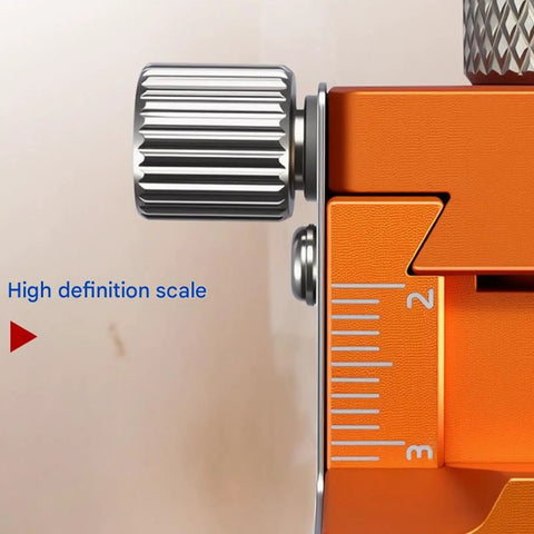 Close-up of the high definition scale on the 3 In 1 Wood Joinery Drill Jig Set Adjustable Hole Locator Puncher for precise measurements.