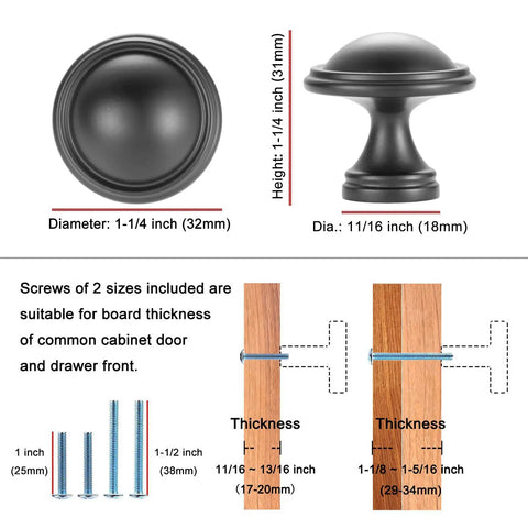 10 Pack One And A Quarter Inch Brushed Gold Cabinet Knobs For Cabinets Drawers Dressers Cupboards Sturdy Solid Metal Hardware Built To Last In Humid Kitchens And Bathrooms with screw size guide