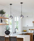Modern Black Globe Pendant Light With Mercury Glass Shade, Silver Gradient Sphere Ceiling Light For Kitchen Island And Dining Room